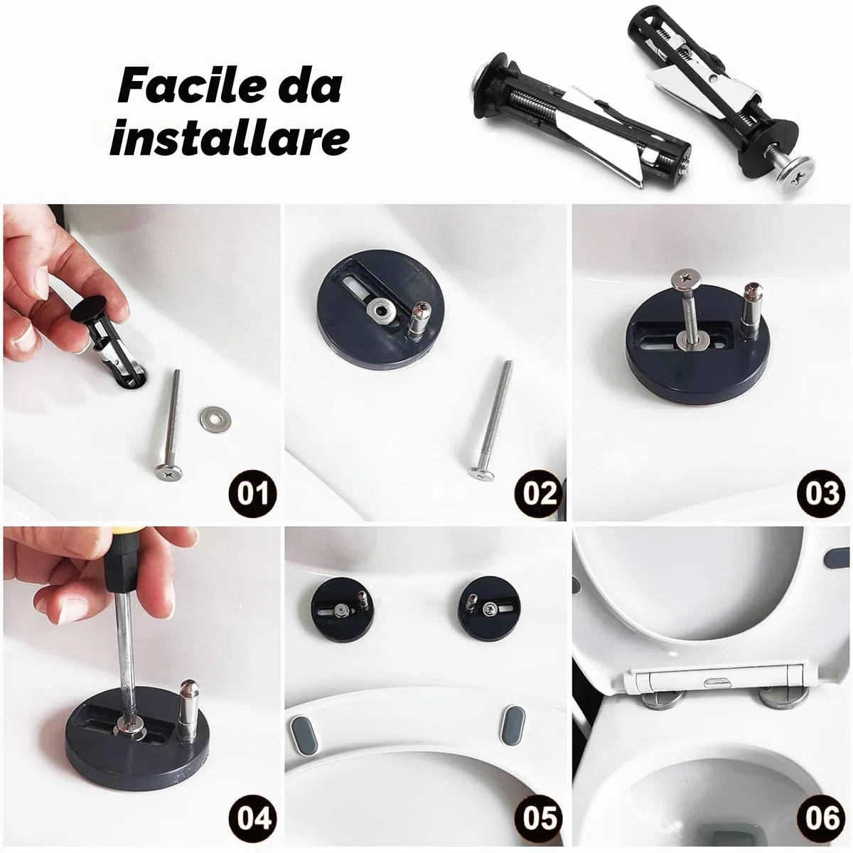2 pezzi Kit di Bulloni per Sedile WC, Viti per Cerniere in Acciaio Inox, Kit di Viti di Ricambio per Sedile WC, Accessori per La Manutenzione del Coperchio del Wc, Facile da Installare