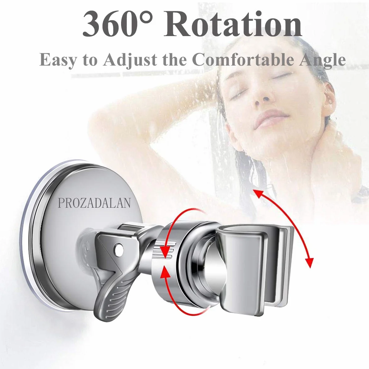 Supporto per soffione doccia, staffa da parete regolabile e rimovibile, supporto per soffione doccia, rotazione a 360°, ventosa regolabile ad angolo (argento-1)