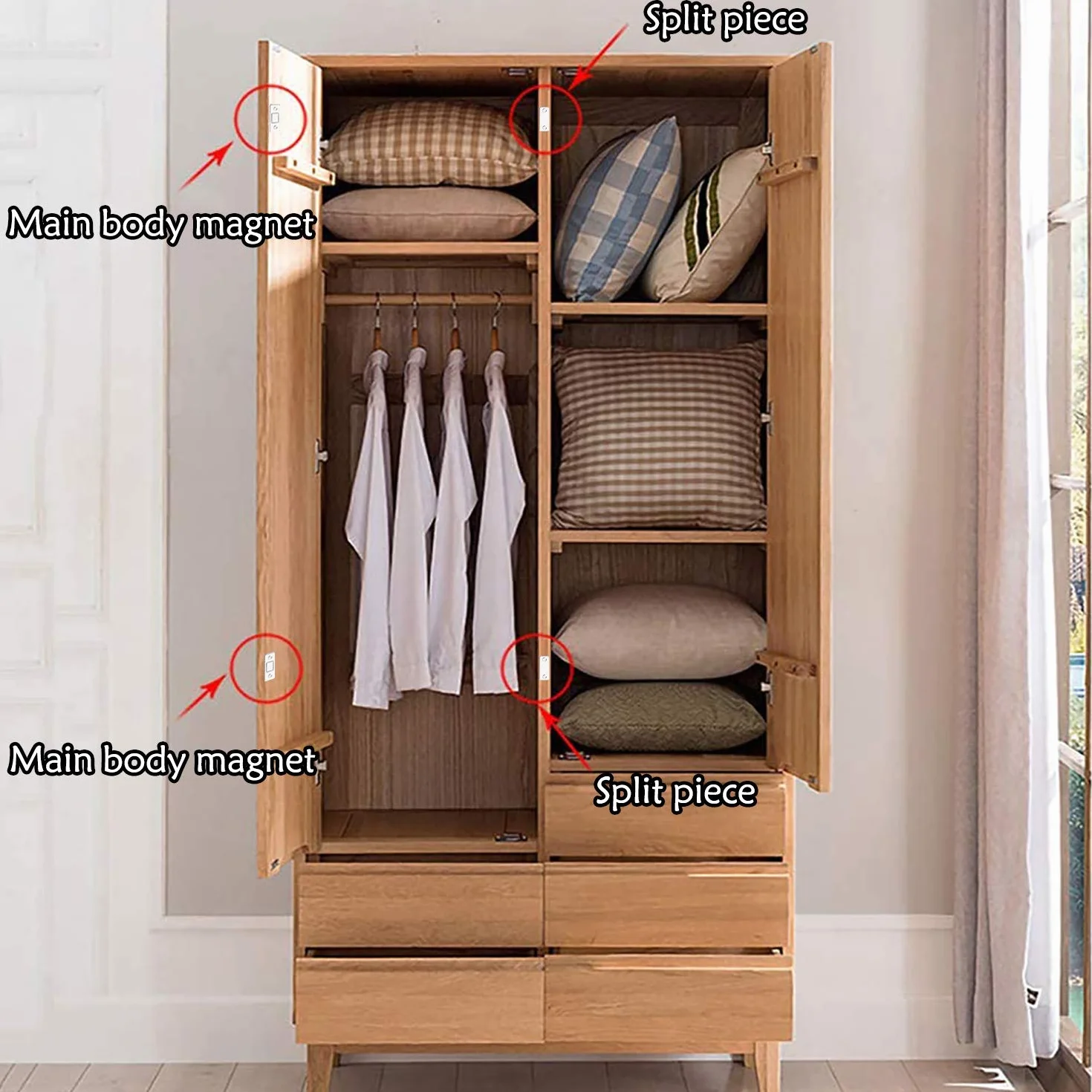 Calamita Porta, 8 Pezzi calamite magnetiche ultra sottili, Adesivo Potente Magnete Chiusura con Viti per Ante Mobili Cassetti Chiudiporta Armadio Cucina