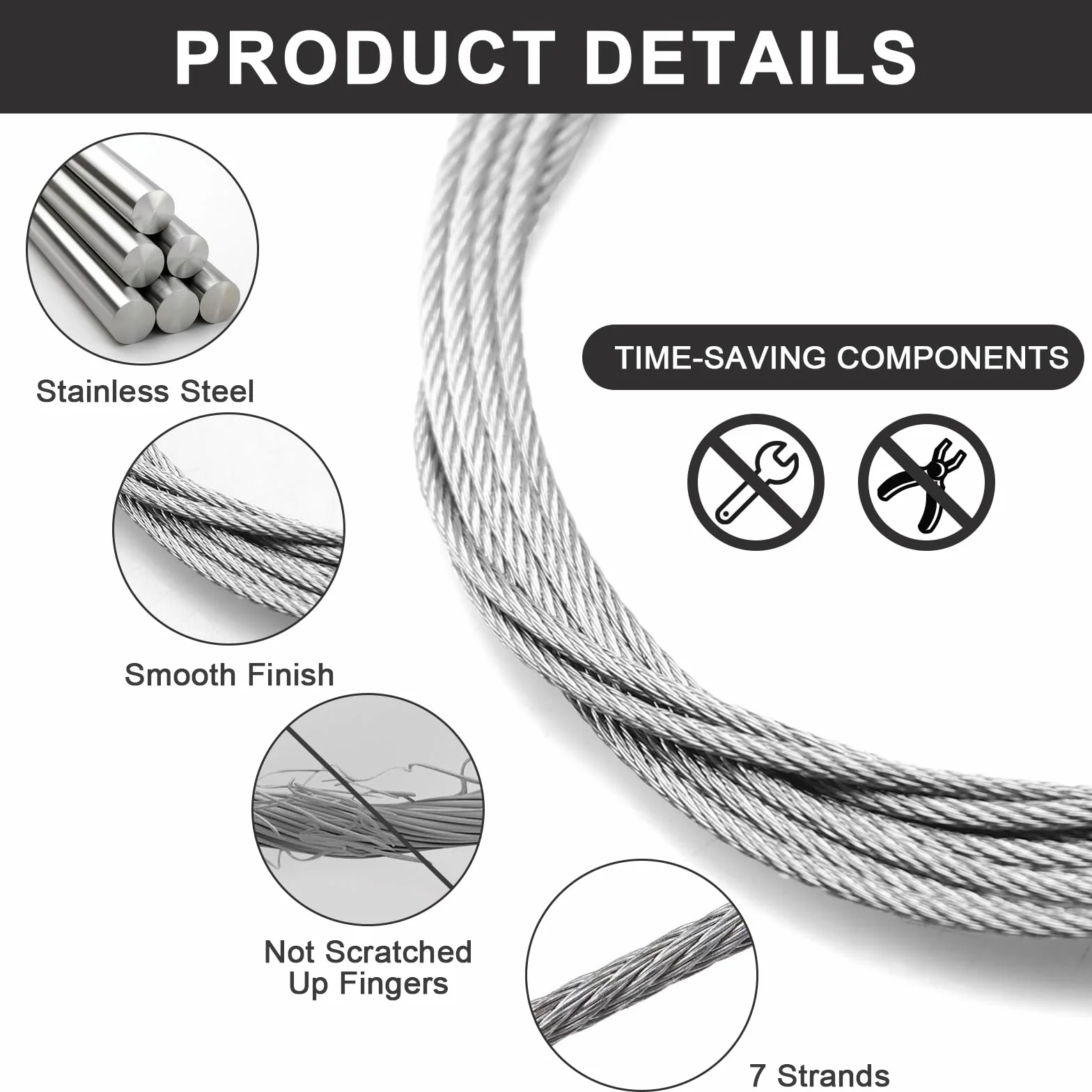 Fune in Filo d'Acciaio 6 Pezzi 1.5mm Cavo di Sicurezza Acciaio Inox con Gancio - 2m Carico Max 25 KG