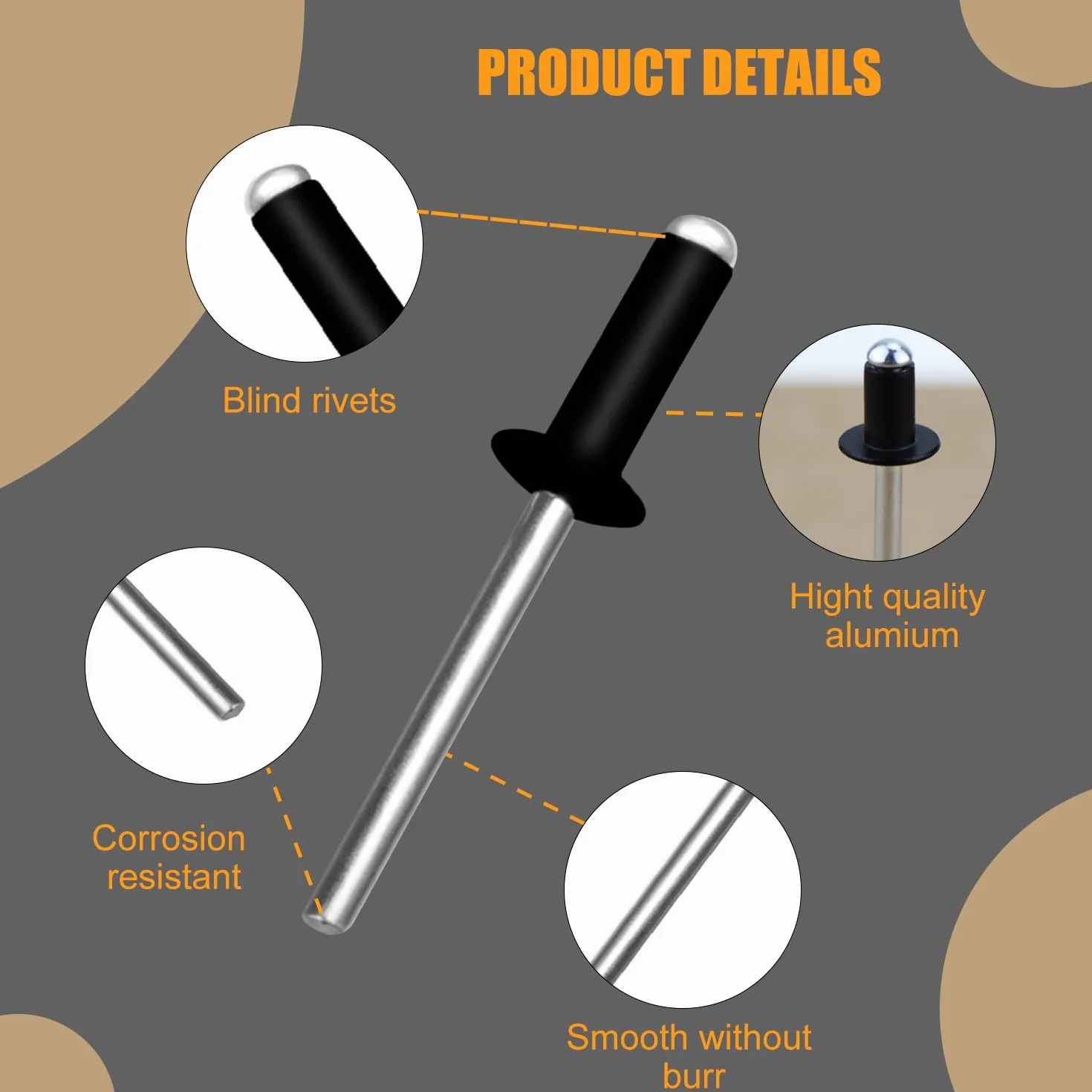 Rivetti Alluminio Neri 4.8x10mm 100 Pezzi Rivetti Pop Ciechi Acciaio Inox per Pistola a Testa Bombata