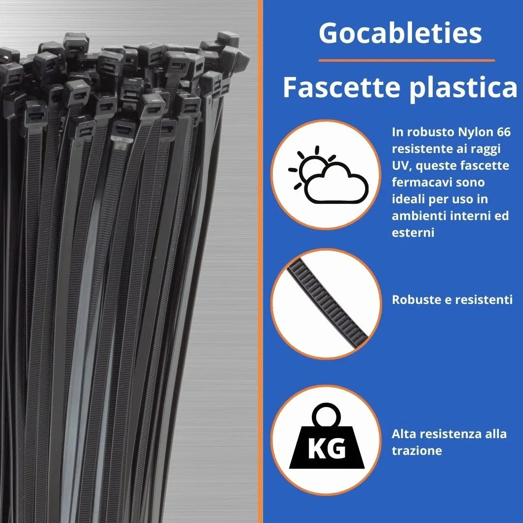 Fascette Plastica Nere 300 mm x 4,8 mm 100 Pezzi UV-beständiges Set