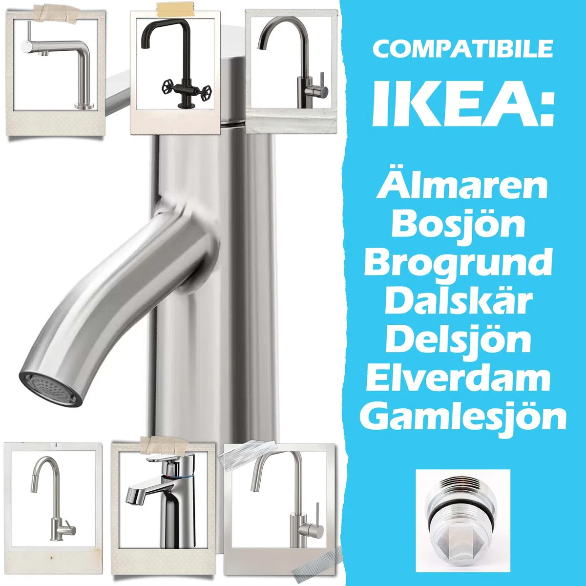 Adattatore per rubinetto miscelatore M18,5 - M22 per IKEA, GROHE, Neoperl TJ, filtro BRITA