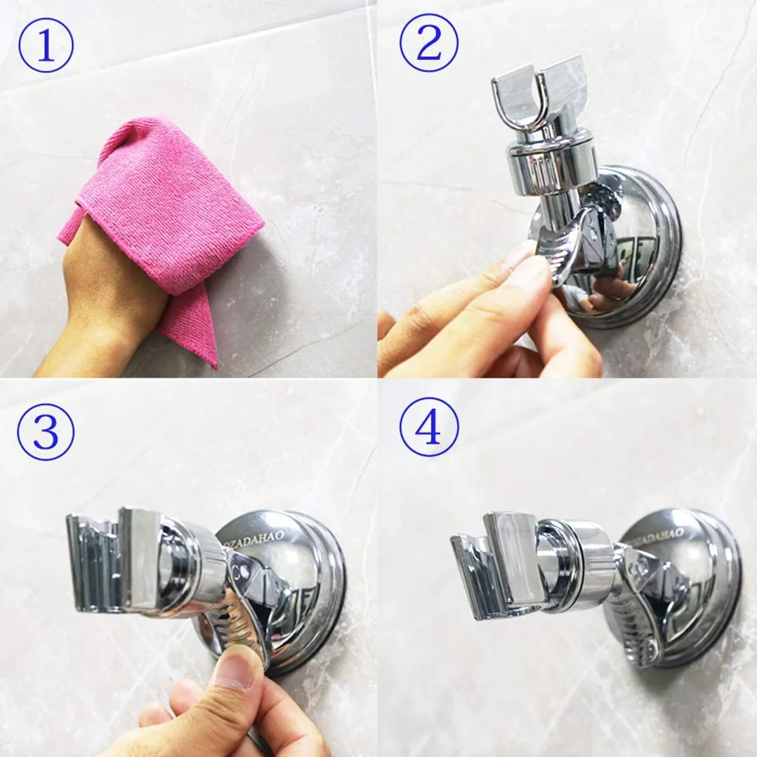 Supporto per soffione doccia, staffa da parete regolabile e rimovibile, supporto per soffione doccia, rotazione a 360°, ventosa regolabile ad angolo (argento-1)