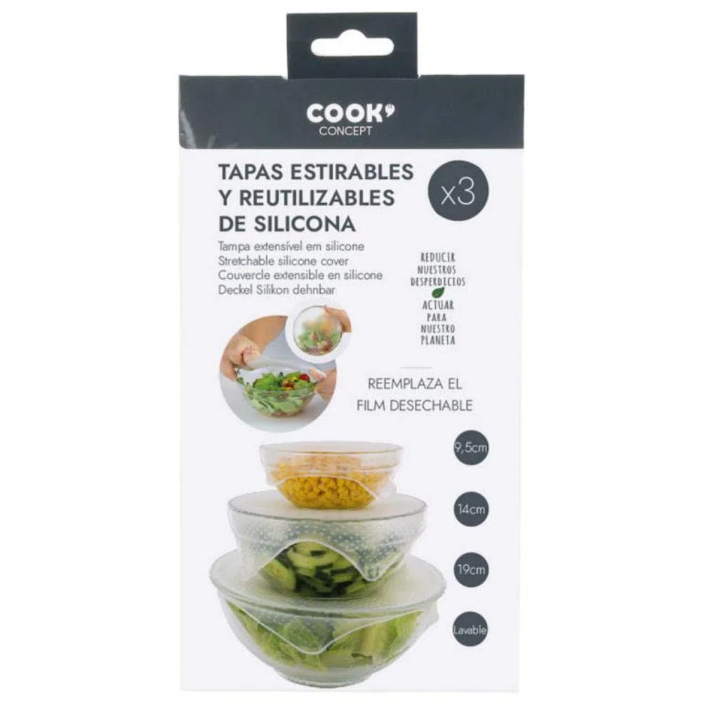 COOK CONCEPT Tapa extensible reutilizable de silicona – 3 tamaños