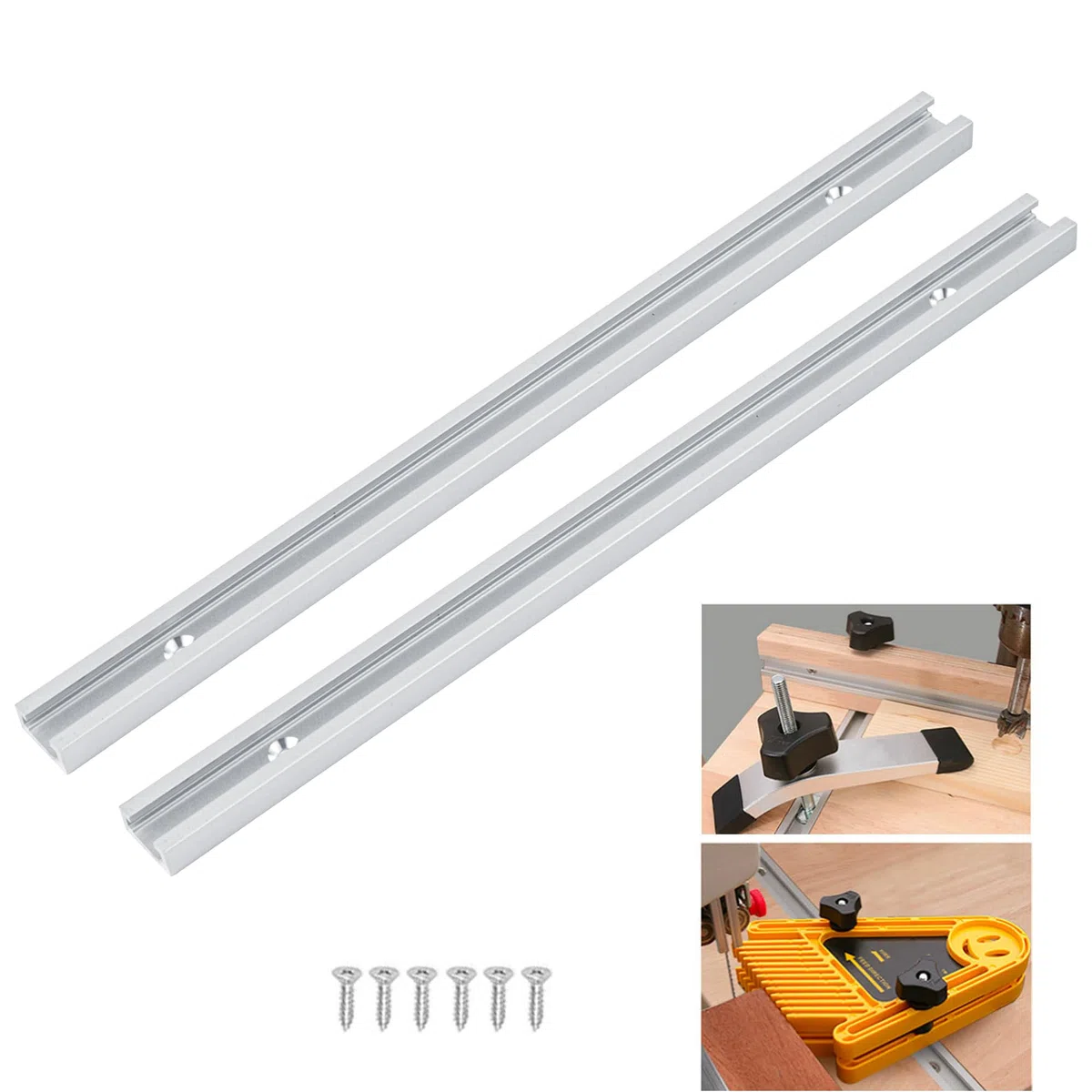 T-Slot Track in Lega di Alluminio 300mm, 2 Pezzi T-Track con 6 Viti Autofilettanti per la Lavorazione del Legno Sega da Banco, Table Saw per Falegname