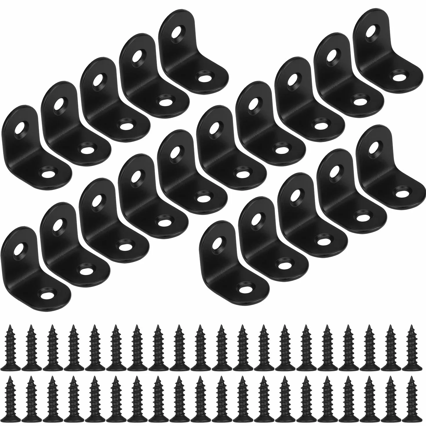 Staffe Angolari 90 Gradi Supporti Angolo Retto Staffe in Acciaio Squadrette Angolar a Forma di L con viti per Mensola di Legno Tavolo Sedia 20 * 20 mm 20 Pezzi Nero