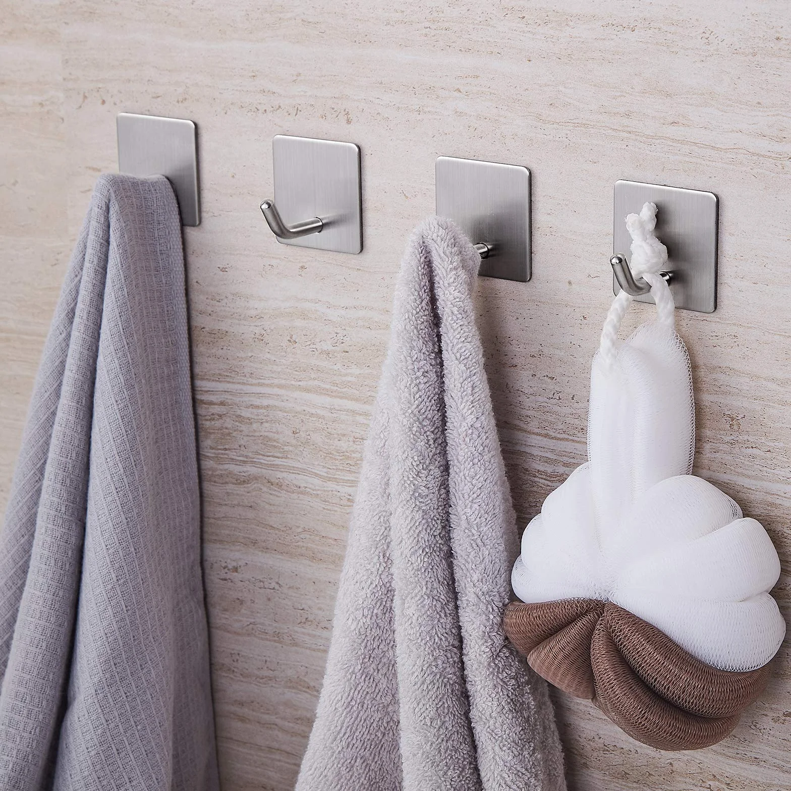 Vista Ganci Appendiabiti 4 Pezzi Adesivi in Acciaio Inox - Appendiabiti a Parete per Accappatoio, Asciugamani - Set di Ganci Quadri per Cucina e Bagno Accessori
