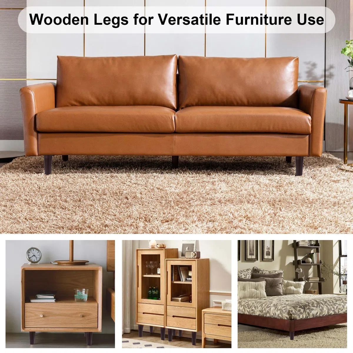 4 Pezzi Gambe per Mobili in Legno 8 cm Conico Piedini per Mobili in Legno Massello Ricambio Parti di Mobili Rotondi per Divano Letto Tavolo Sedia con Piastra di Montaggio,Pad Antiscivolo,Viti