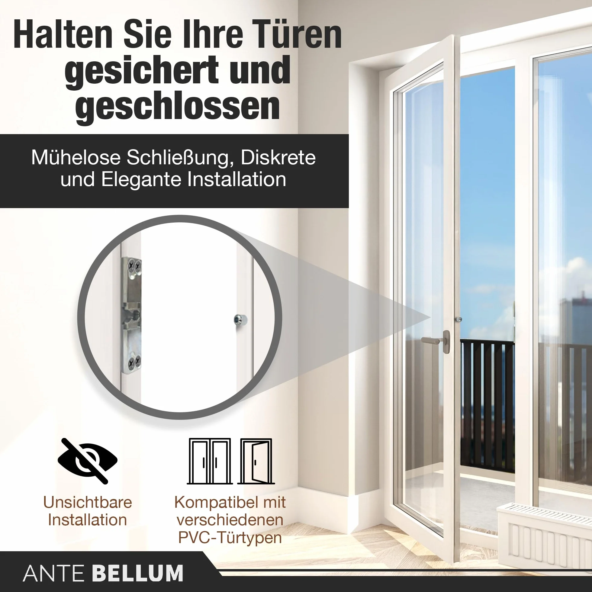 Chiusura invisibile per porta del balcone, sistema di porta del balcone, con molla di sicurezza e viti Ante Bellum