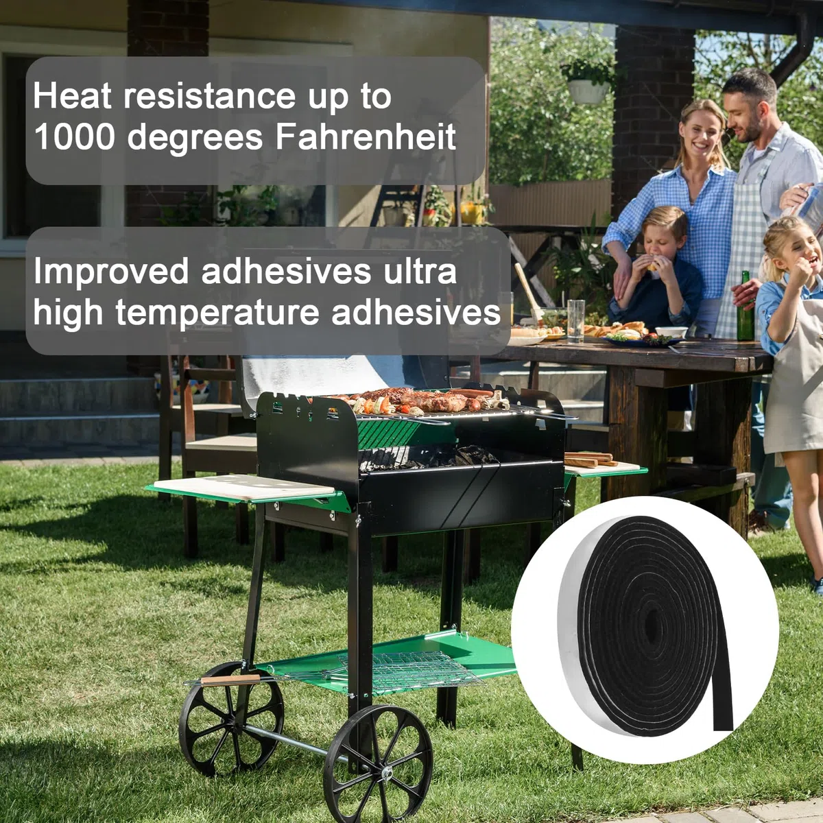 Guarnizione Autoadesiva Termoresistente per Forni e Stufe, Guarnizione termica Lunghezza 3 Metri, Spessore 3 mm, Larghezza 12 mm, Ideale per Affumicatori, Barbecue e Finestre di Forni, Nero