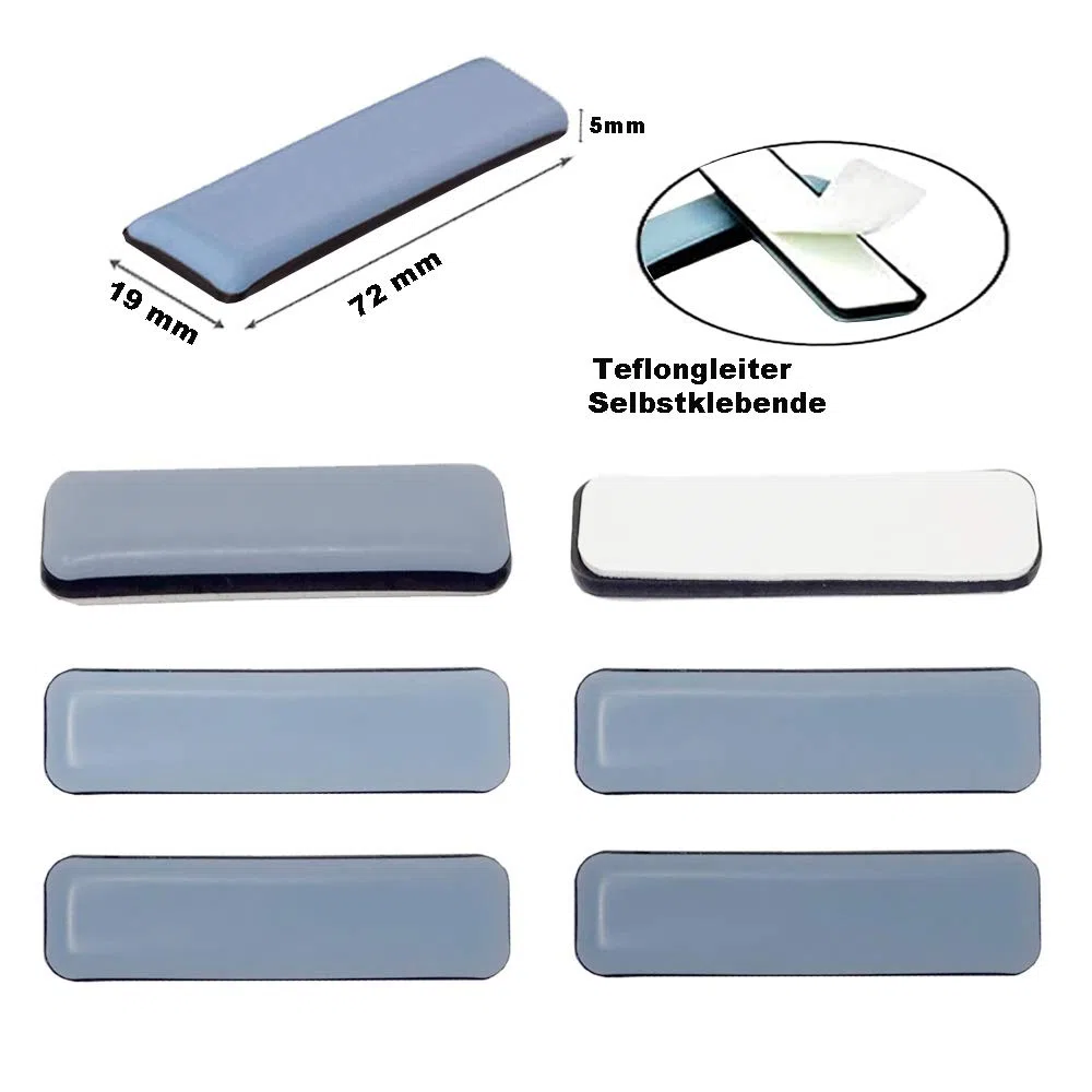 16 feltrini in teflon per mobili, colore grigio, 19 x 72 mm, autoadesivi, per sedie