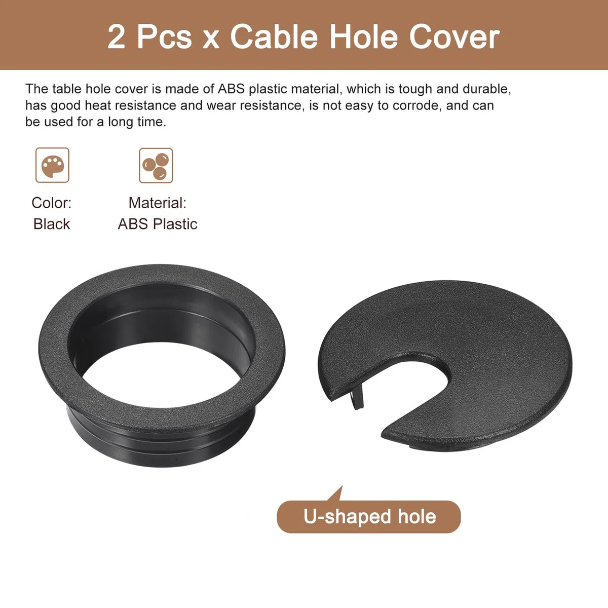 QUARKZMAN 2 Pezzi Copertura Foro Cavi, 1.38 Pollici/35mm Copertura Foro Passacavi in Plastica Abs per Scrivania da Ufficio, Organizzatore Cavi per Computer, Nero