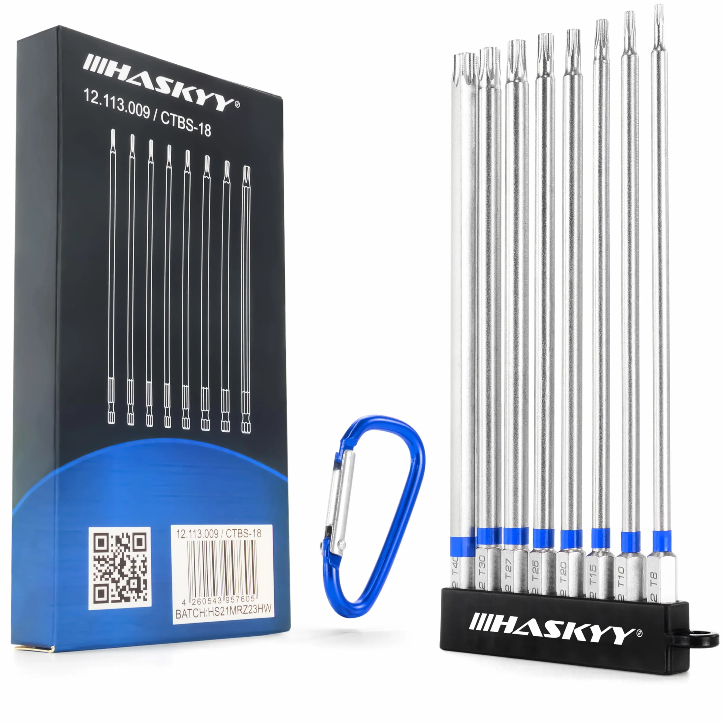 HASKYY Set Inserti Torx 150 mm 8 Inserti Torx Lunghi Magnetici in Acciaio S2, T8-T40, Attacco Esagonale 1/4", per Avvitatore, Trapano, Auto, Moto e Bicicletta