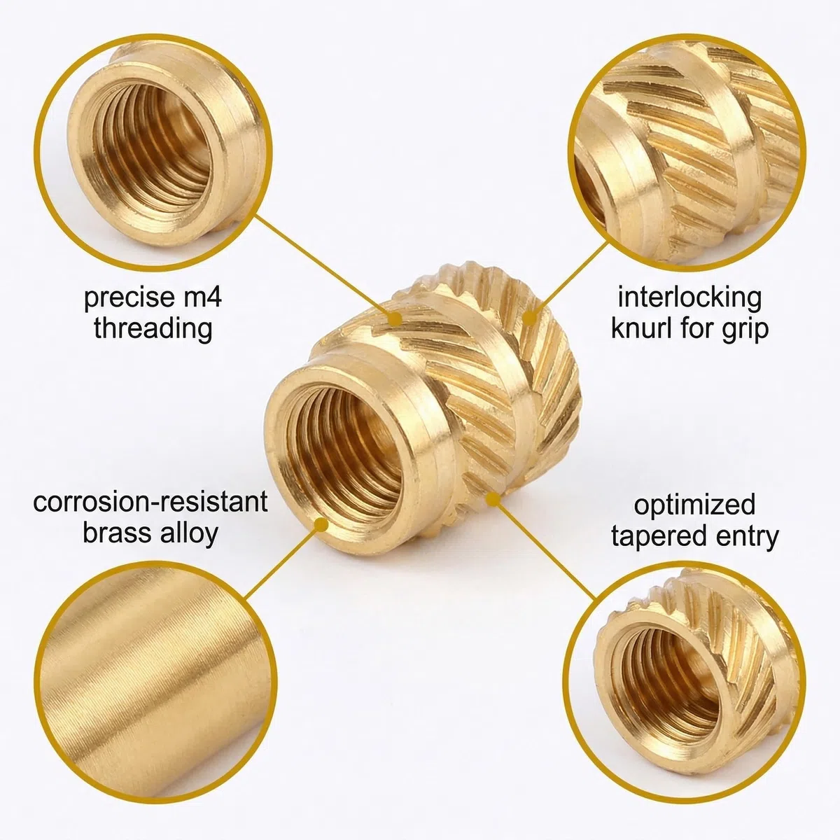 Inserti Filettati Stampa 3D M4 4Mm 100 Pezzi Ottone Oro Termofissati Zigrinati
