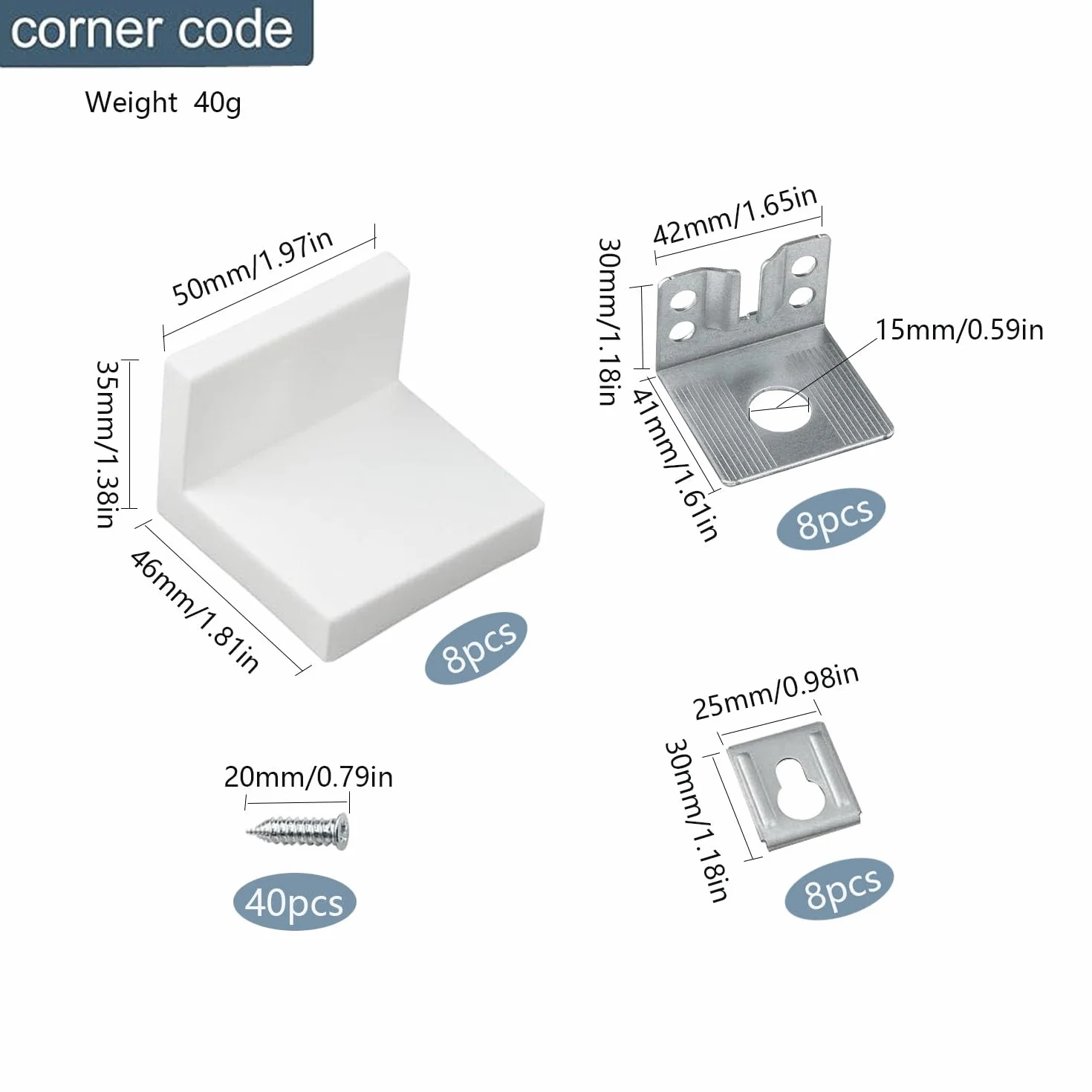 Staffe di Fissaggio per Superiore da Cucina 8 PCS Raccordo per Sospensione a Parete 5 x 4.6 x 3.5 cm Supporto per Armadi e Pensili Tappo di Copertura Attaccaglie per Pensili Adatto Armadi e Mobili