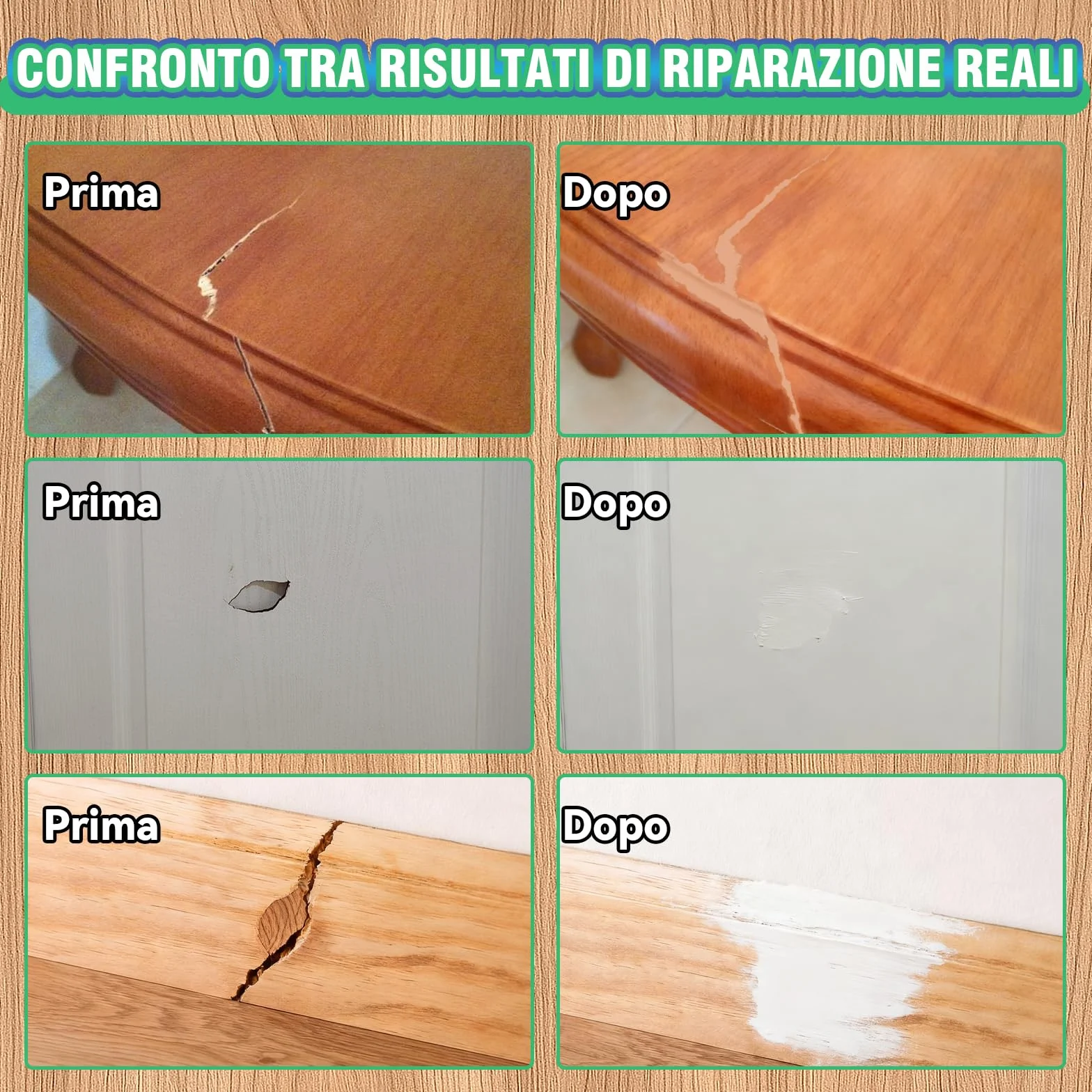 Stucco per Legno Riempitivo, Kit Universale Stucco Legno Bianco per Mobili e Pavimenti, Formula Rapida, Carteggiabile e Verniciabile per Riparare Crepe, Buchi e Difetti su Legno (250g)
