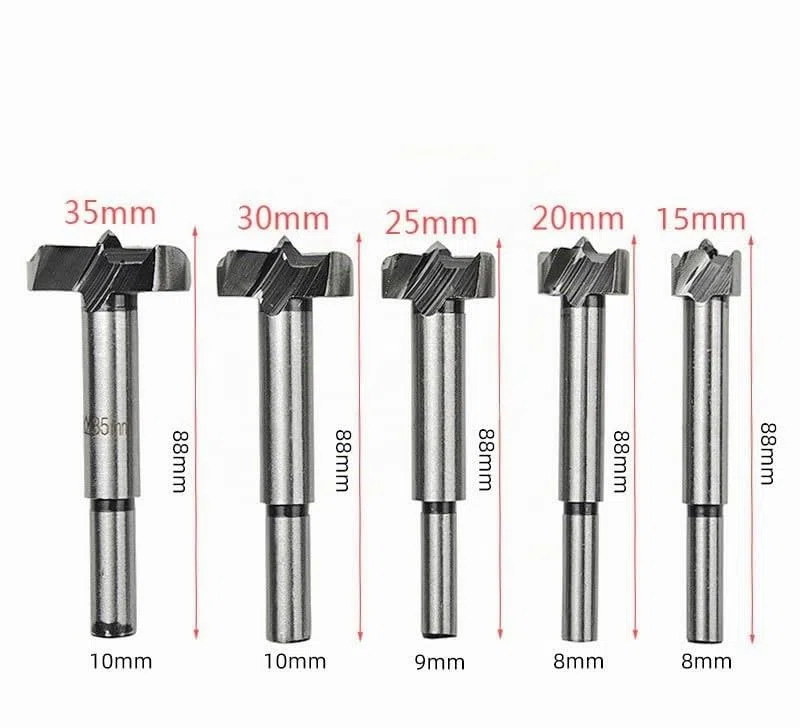 Set di punte Forstner, 5 pezzi da 15-35 mm, punte per trapano in acciaio ad alta resistenza, albero esagonale, sega per fori extra lunga, utensile per la lavorazione del legno