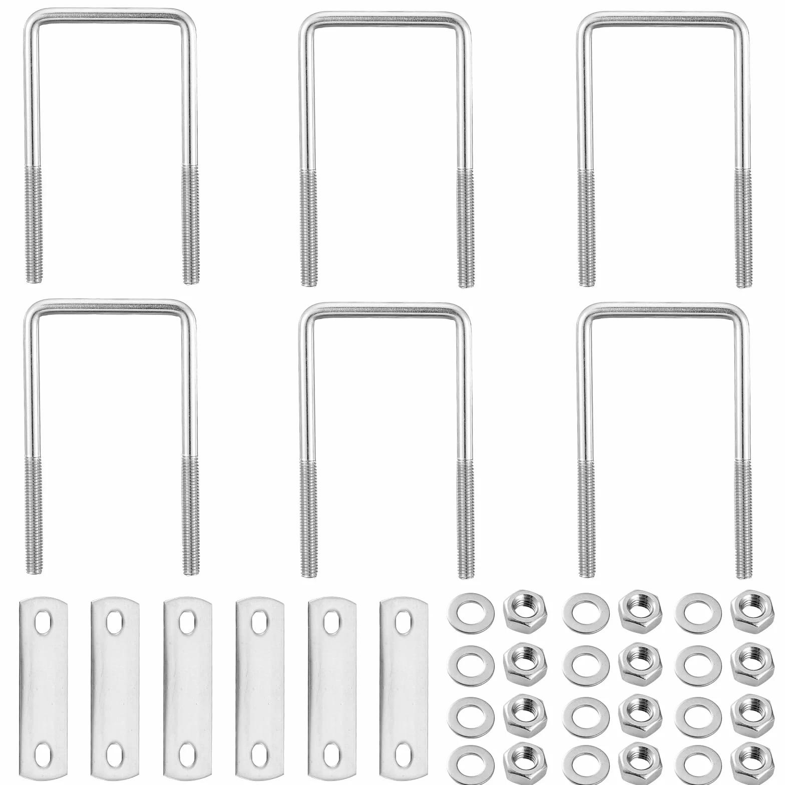 Set da 6 Bulloni a U Quadrati M6 in Acciaio Inossidabile 304 con Dadi e Rondelle U Quadrato M6, Bullone a U in Acciaio Inox, per Tubo Dell'Acqua Fisso, Tubo, Barche (90mmX45mm)