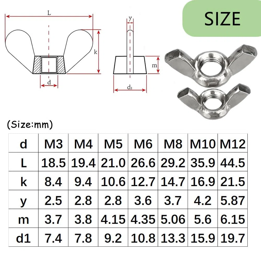 10 Pezzi M6 Dado a Farfalla - Dado Ad Alette Dadi ad Alette in Acciaio Inox 304 Dadi a Galletto per Fissaggio Fai da te Fasteners Hardware Forma di Farfalla