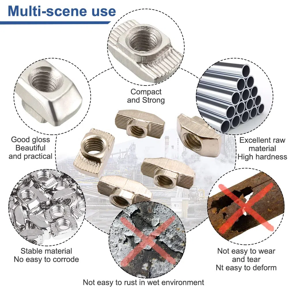 Dadi, 50 Pezzi Dado a T-Scanalatura, 2020 T Scanalatura Dado M5 in Acciaio al Carbonio, Dado a Testa Martello, Dado con T Nuts Scorrevole per Profilato in Alluminio, Mobili Ecc (EU20-M5 10 x 6)