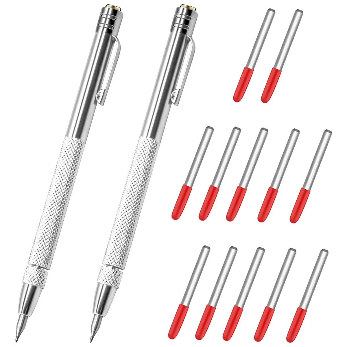 2 pezzi punta in carburo di tungsteno con 12 punte di marcatura di ricambio, penna per incisione con strumento per incisione in carburo di alluminio con clip, penna per incisione in metallo per vetro