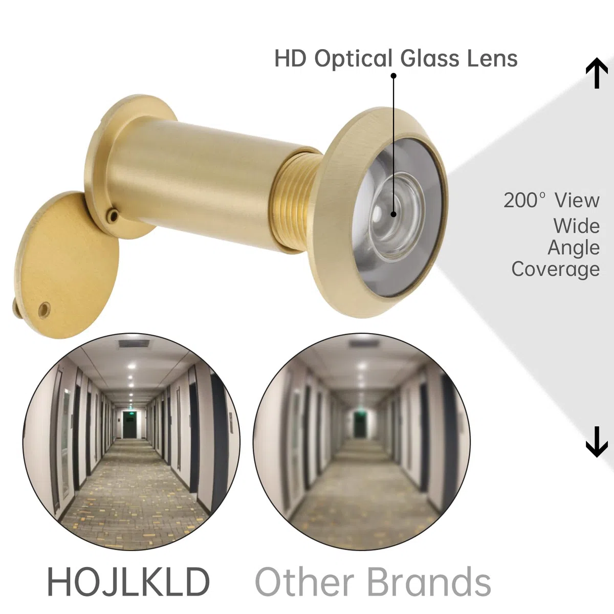 Spioncino per porte, spioncino in ottone a 200 gradi con diametro di 16 mm e copertura per la privacy per porte da 35 a 55 mm (oro)
