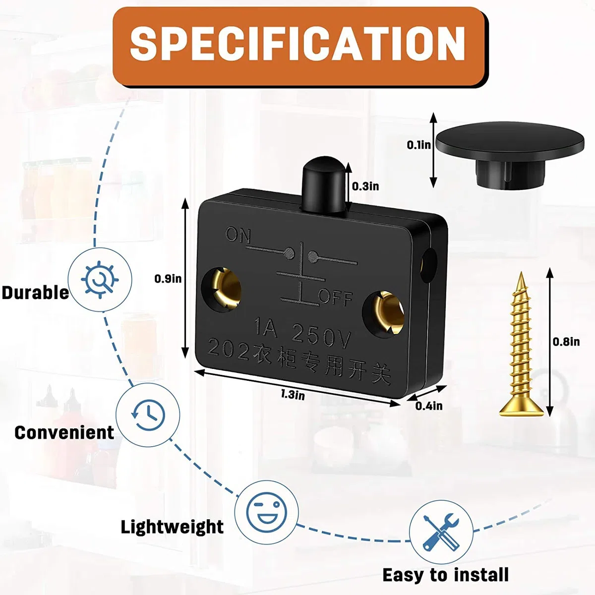 RUNCCI-YUN 8 Pezzi Interruttore Armadio per Porte Luce Push Porta di Contatto 250V 1A per Armadietti Switch (Nero)