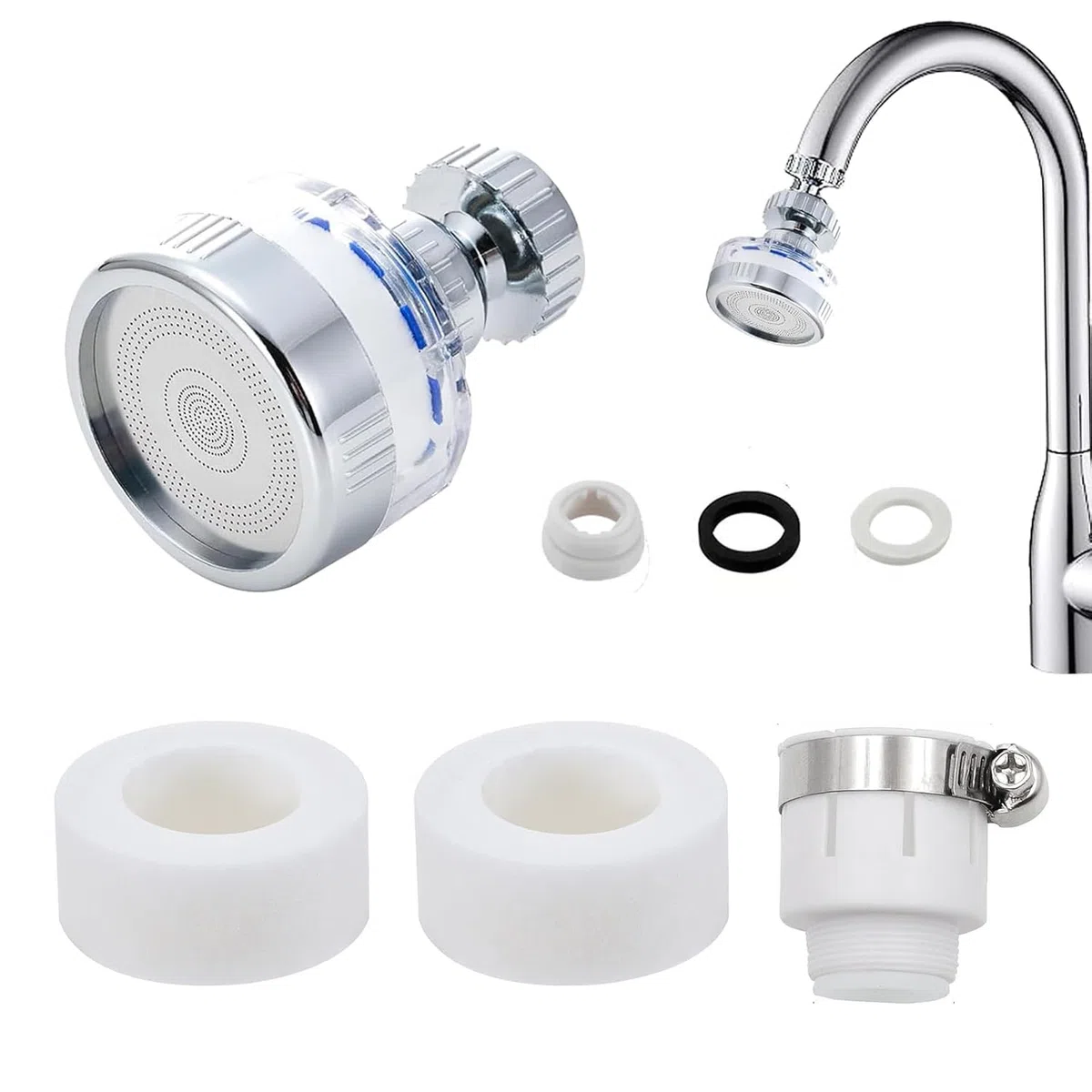 Filtri per rubinetti del lavandino rotanti 360°, filtrazione del rubinetto della cucina purificatore, filtro per rubinetto del bagno, rimuove cloro, fluoruro e metalli pesanti, con adattatore universa