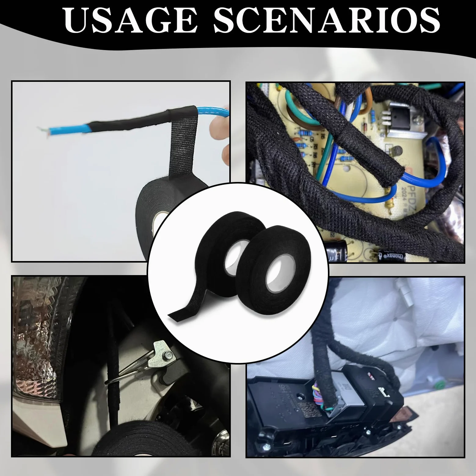 2 Pezzi Nastro Isolante in Tessuto Industriale Cablato Resistente al Calore, Nastro Isolante per Cablaggio Automobilistico, Nastro in Tessuto Resistente al Calore e all'Usura, Nero