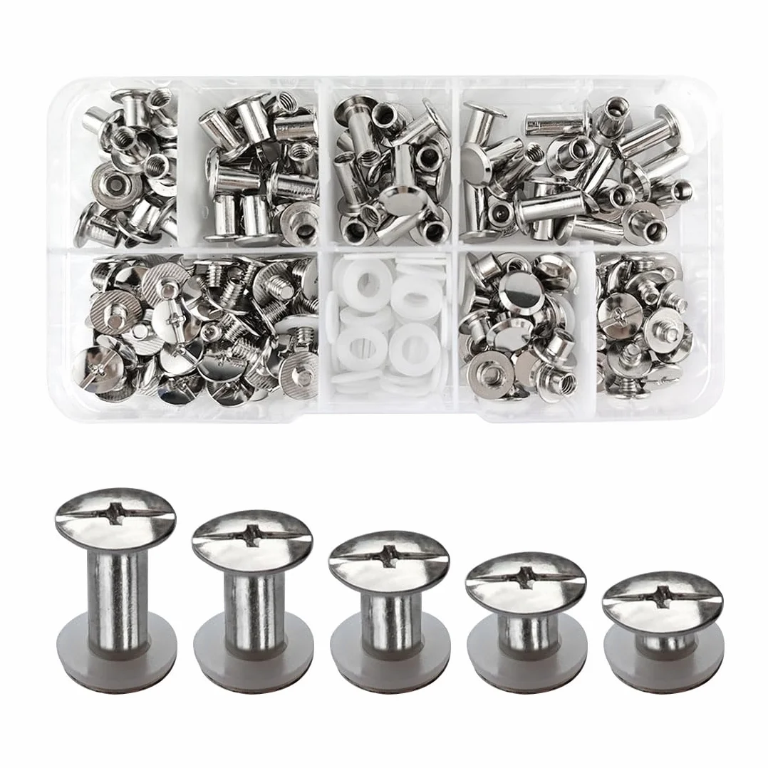 Rivetti Chicago M5 4-12mm Viti Chicago Screws Argento Metallo per Borse