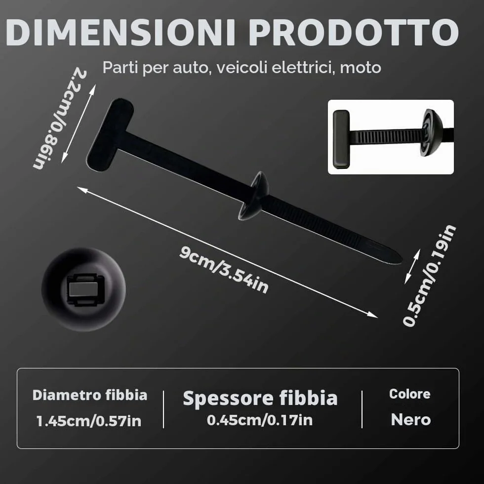 Fibbia universale per fascette stringicavo in nylon, resistente, autobloccante, con perno e bottone, nuova fibbia multifunzionale per fascette stringicavo, nere resistenti ai ragg (200 Pcs)