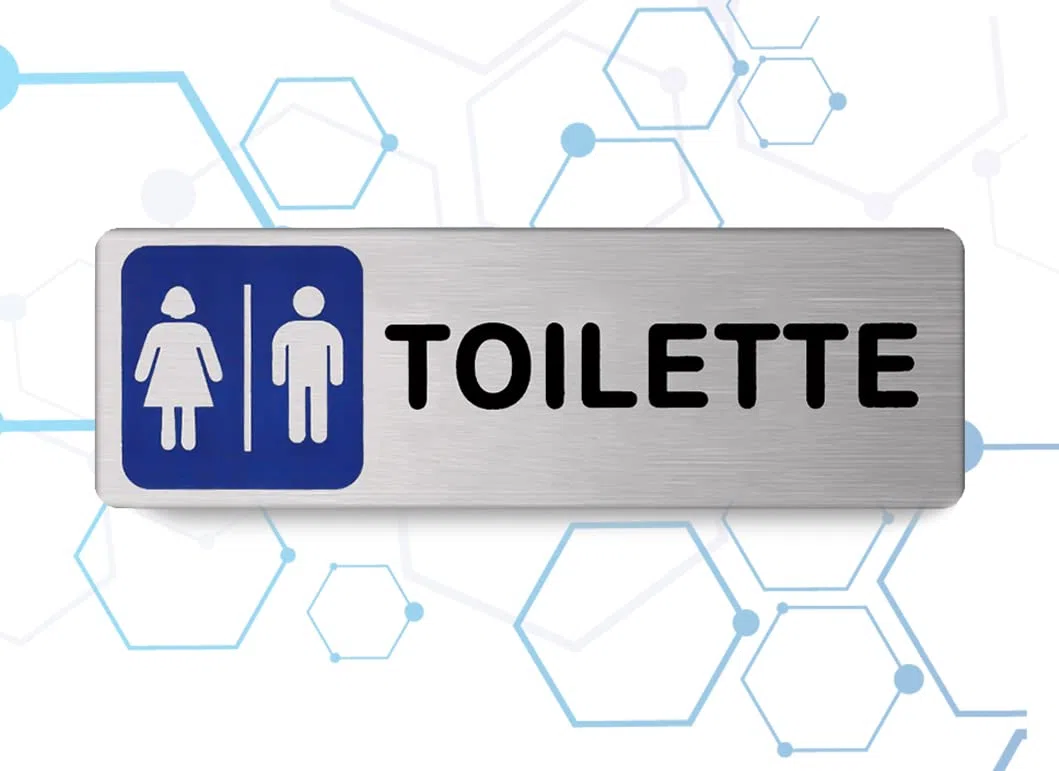 Targa Toilette Uomo Donna in Alluminio Satinato 150mm x 50mm - Targhette Autoadesive |Stickers, Klebeetikett| Impermeabili Lavabili, pub,ufficio