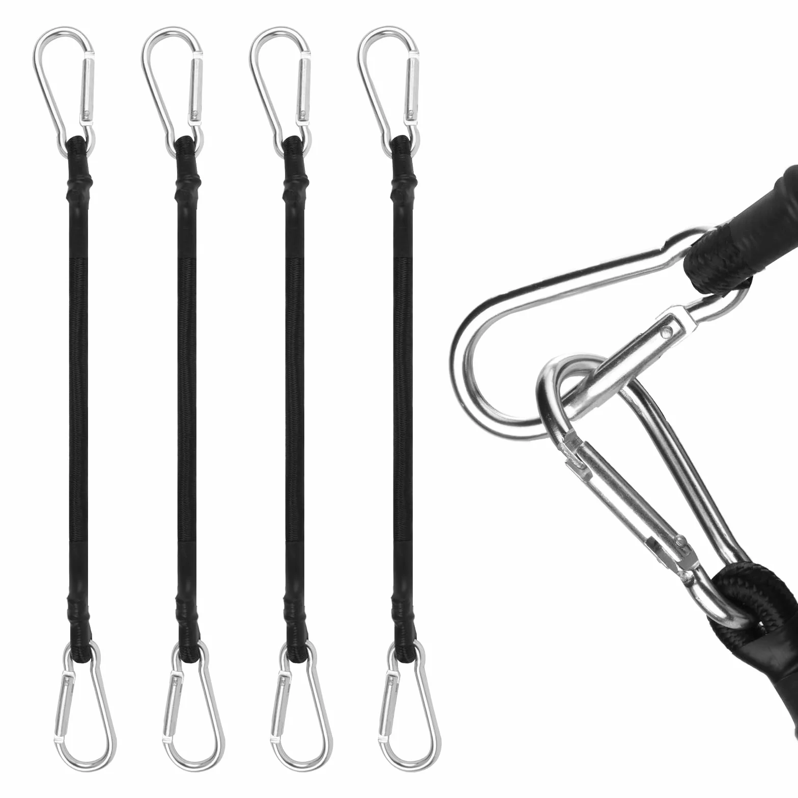 URAQT Corda elastica, 4 corde elastiche con moschettoni, tenditore elastico da 30 cm, trasporto in gomma elastica per valigie, ganci cinghia elastica per tendalini, teloni, campeggio, bagagli