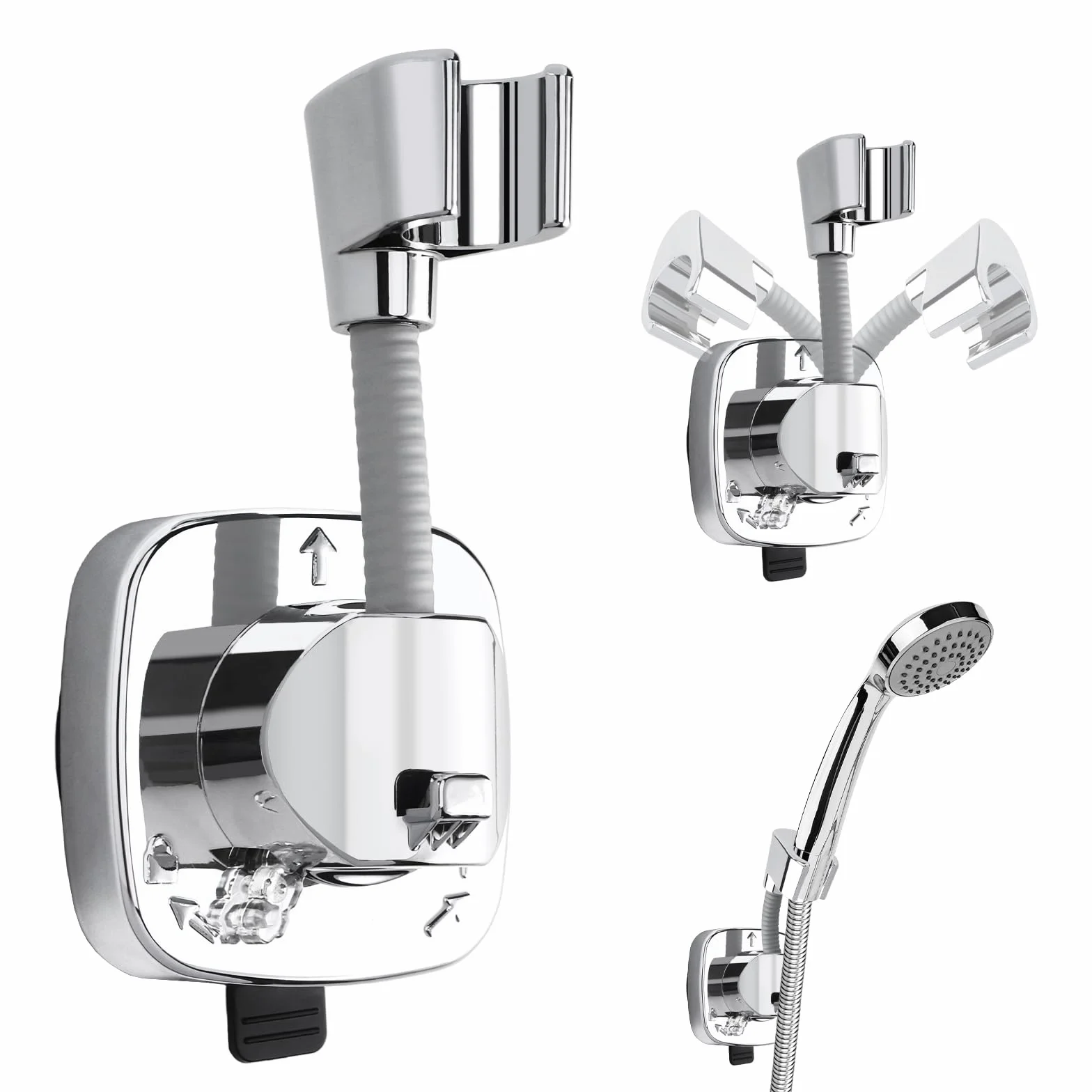Supporto per soffione doccia senza foratura, supporto per doccetta, supporti per soffione doccia, ruotabile a 360°, con ventosa