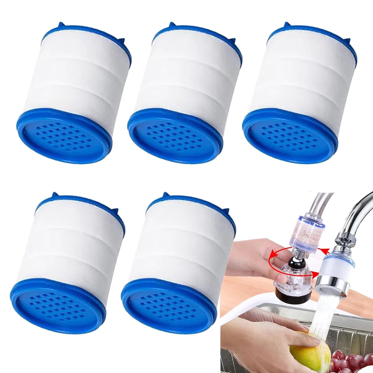 5 cartucce filtranti di ricambio per rubinetto, filtro acqua di ricambio, filtro in cotone PP, addolcitore per rubinetto della cucina
