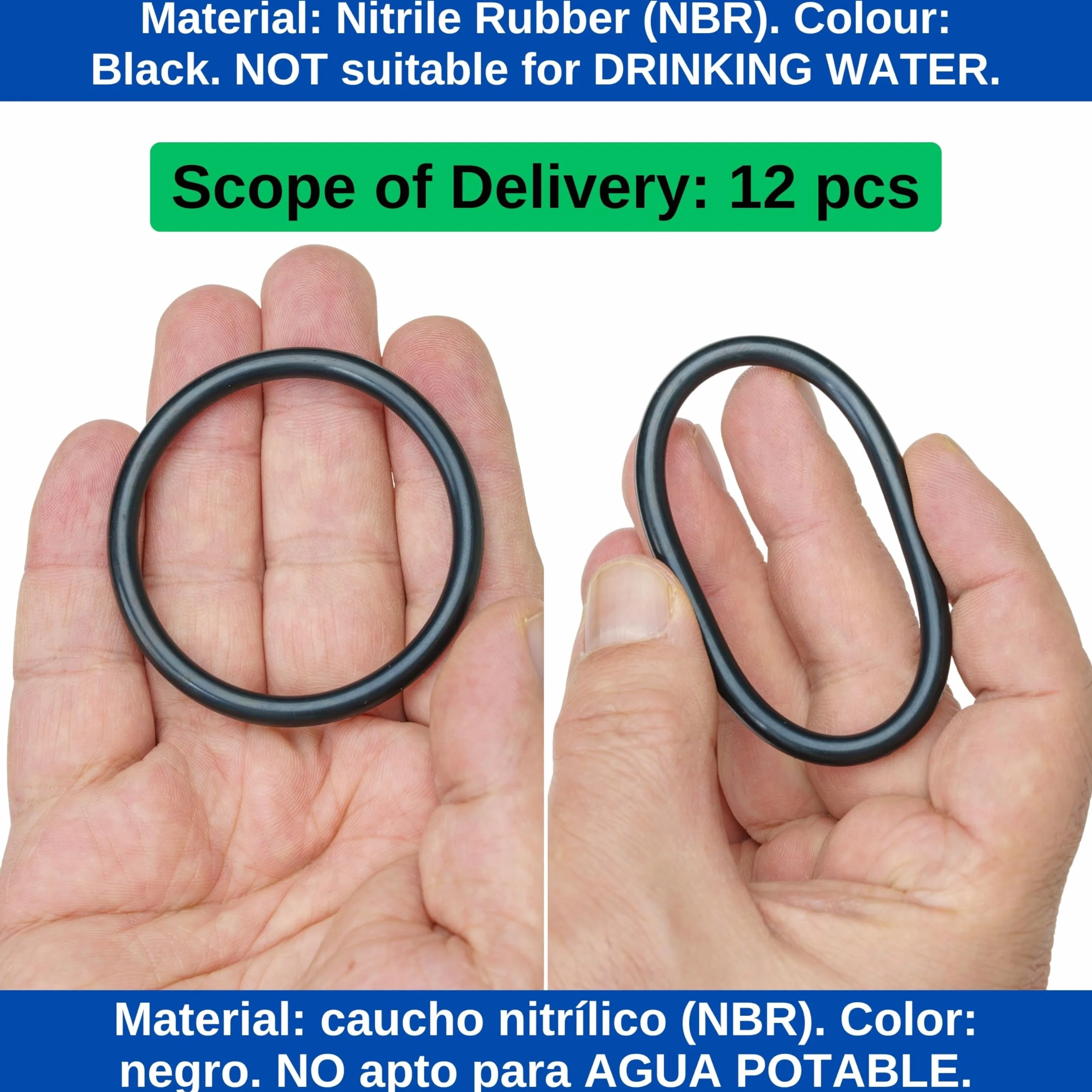 Set di anelli di tenuta, 12 pz, DE Ø 65 mm, DI Ø 57 mm, spessore 4 mm, in Nero, in gomma nitrilica, anelli in gomma per la riparazione di impianti idraulici, macchine, motori, guarnizione piatta