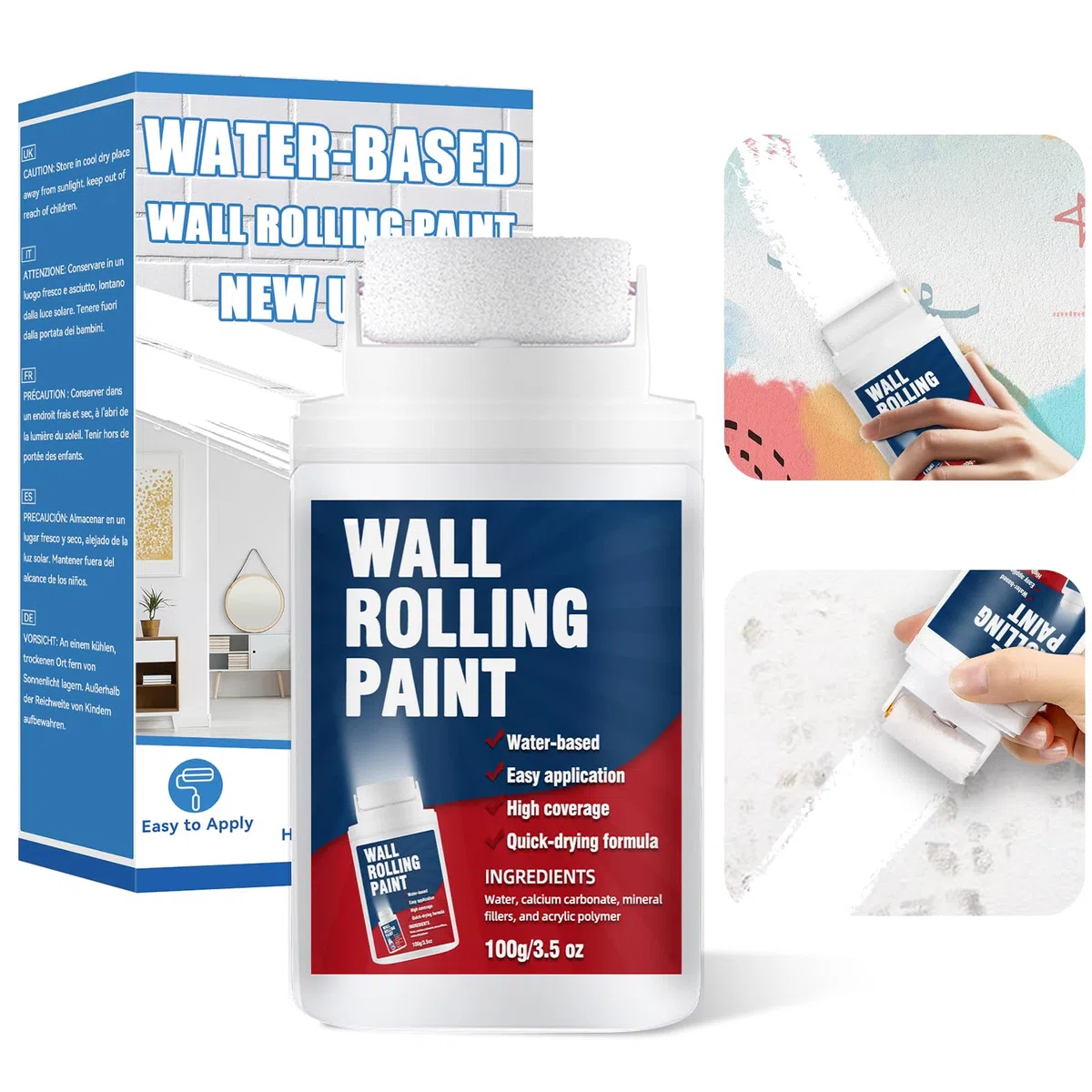Rullo per Vernice Bianca, vernice bianca muro interno per la riparazione di pareti a base d'acqua ad asciugatura rapida, rullo per pittura bianca portatile per pareti, per macchie e graffi