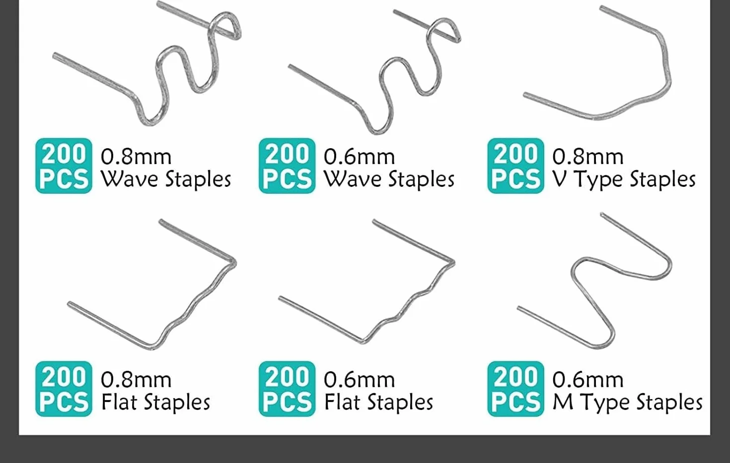 1200 graffette calde, 0,8 mm/0,6 mm, accessori per saldatura, riparazione di saldature in plastica