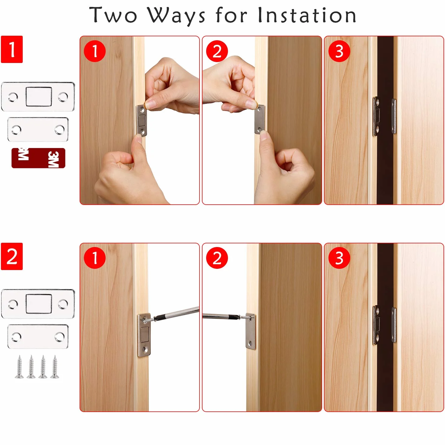 Calamita Porta, 8 Pezzi calamite magnetiche ultra sottili, Adesivo Potente Magnete Chiusura con Viti per Ante Mobili Cassetti Chiudiporta Armadio Cucina