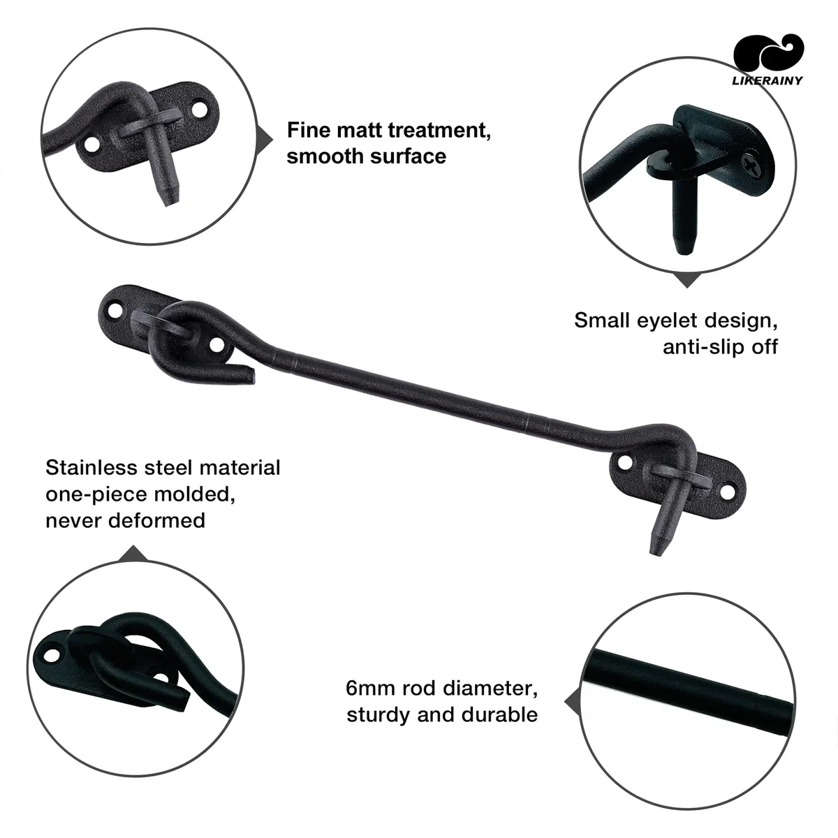 LIKERAINY Gancio per Cabina in Acciaio Inox 104 mm Serratura per Cancello Chiavistello Serratura della Porta Armadietto Finestra Capannone Giardino Recinzione Nero Confezione da 2 pezzi