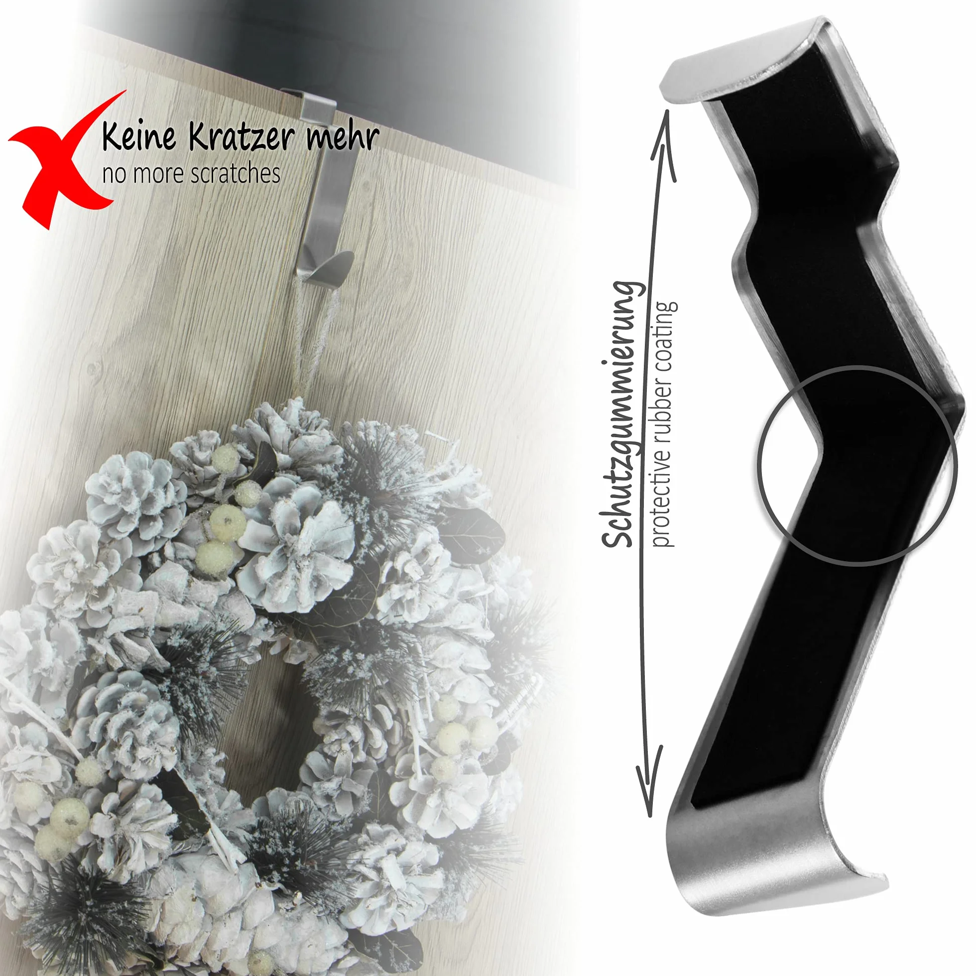 com-four® 4x Ganci per porta in acciaio inossidabile - ganci appendiabiti con protezione in schiuma - ganci appendiabiti per porta dell'armadio - 9 cm (04 pezzi - acciaio inossidabile - schiuma)