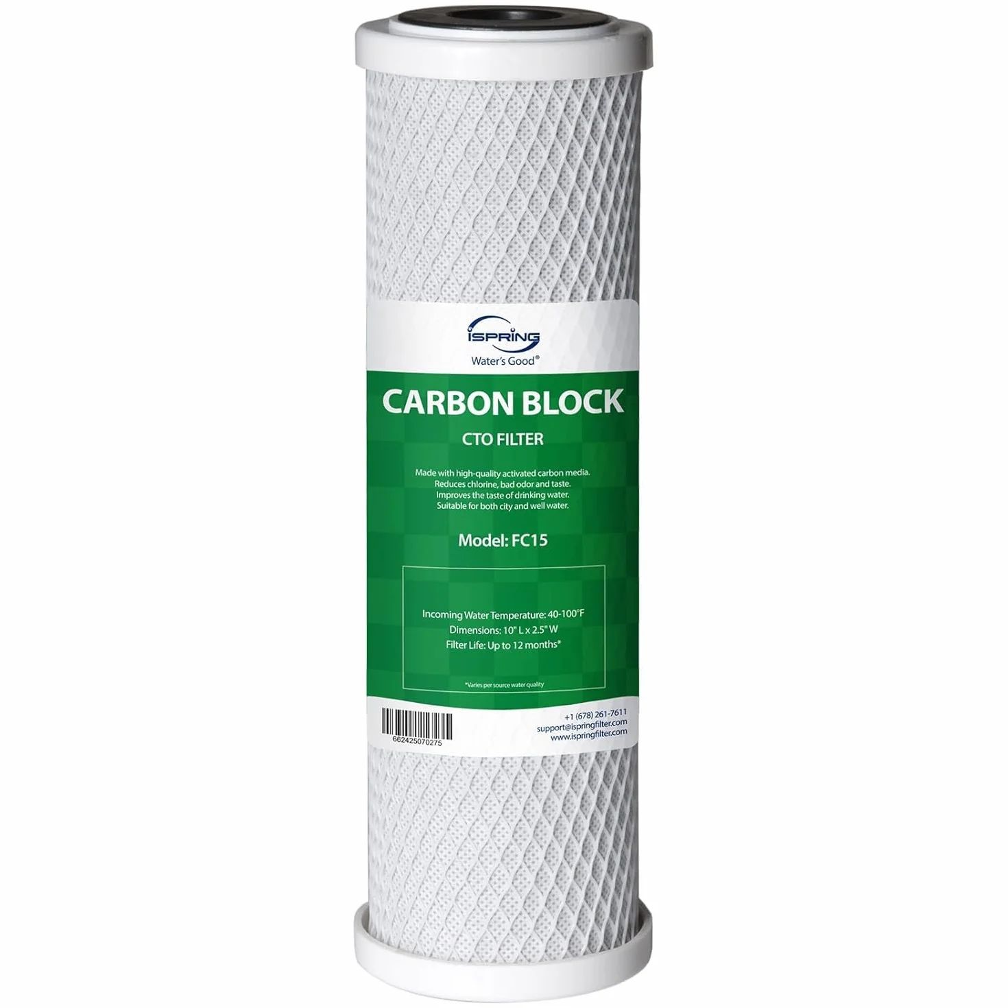 iSpring FC15 5 Micron 10" Cartuccia di Ricambio del Filtro dell'Acqua a Blocco di Carbone CTO per il Sistema di Filtrazione a Osmosi Inversa Sotto il Lavello, 10" x 2-1/2"