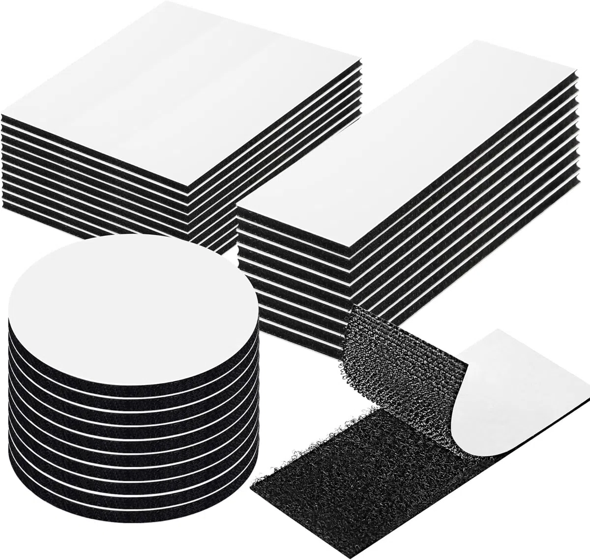 EOTW Feltro Adesivo Forte Biadesivo,30 Pezzi Extra Forte Autoadesivo Adesivo A Strappo Per Le Faccende Domestiche Fai Da Te Nero 10 Pezzi 3 x 10 cm e 10 Pezzi 6 x 6 cm e 10 Pezzi 5 cm Diametro Rotondi