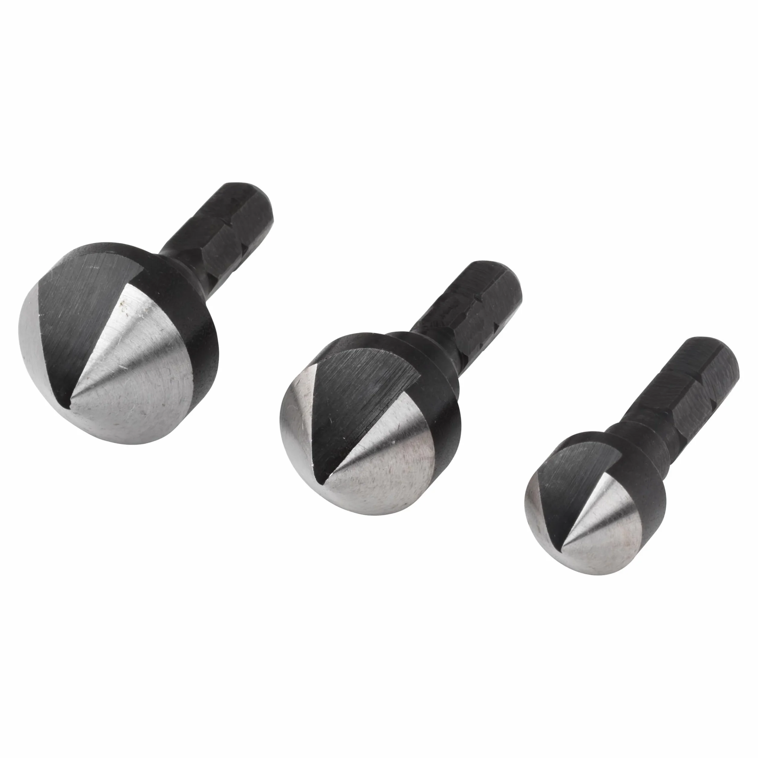 wolfcraft Set di svasatori conici, Ø 12-19 mm, codolo esagonale, 3 pz. I 2584000 I Per la svasatura di fori per perforazioni a filo in legno, metallo non ferroso e plastica