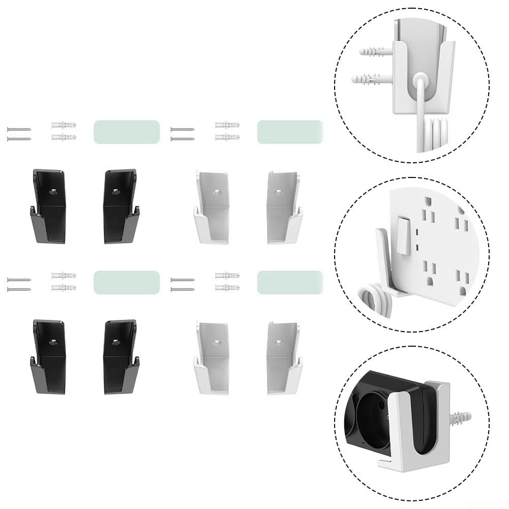 Supporto da parete per ciabatta, 2 set, installazione punzone per casa, ufficio e dormitorio, design salvaspazio (bianco)