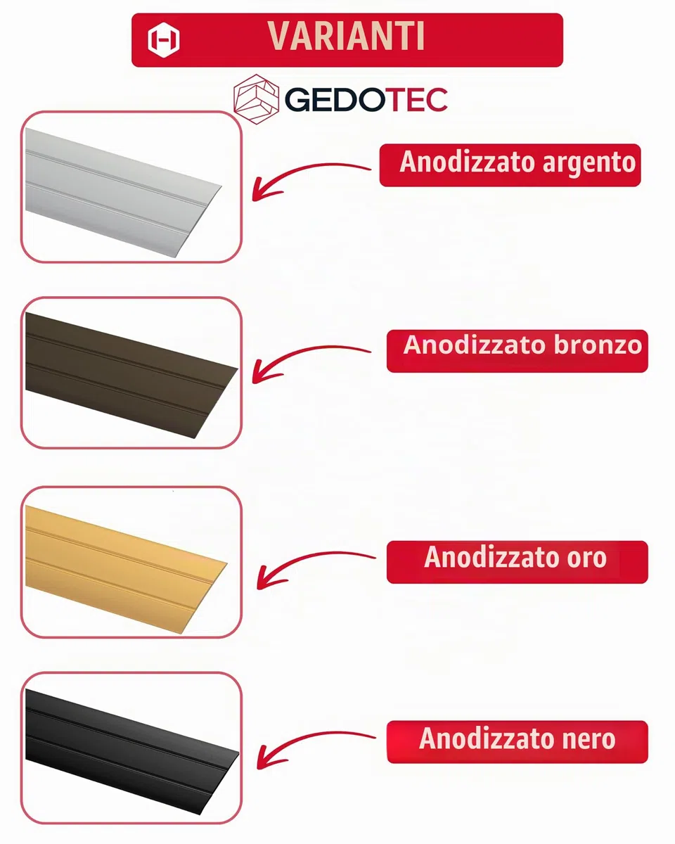 Gedotec Profilo di transizione autoadesivo argento 1000 mm alluminio I Lunghezza 1 m, larghezza 37 mm I Made in Germany I Guida di transizione in alluminio anodizzato, listello di transizione senza