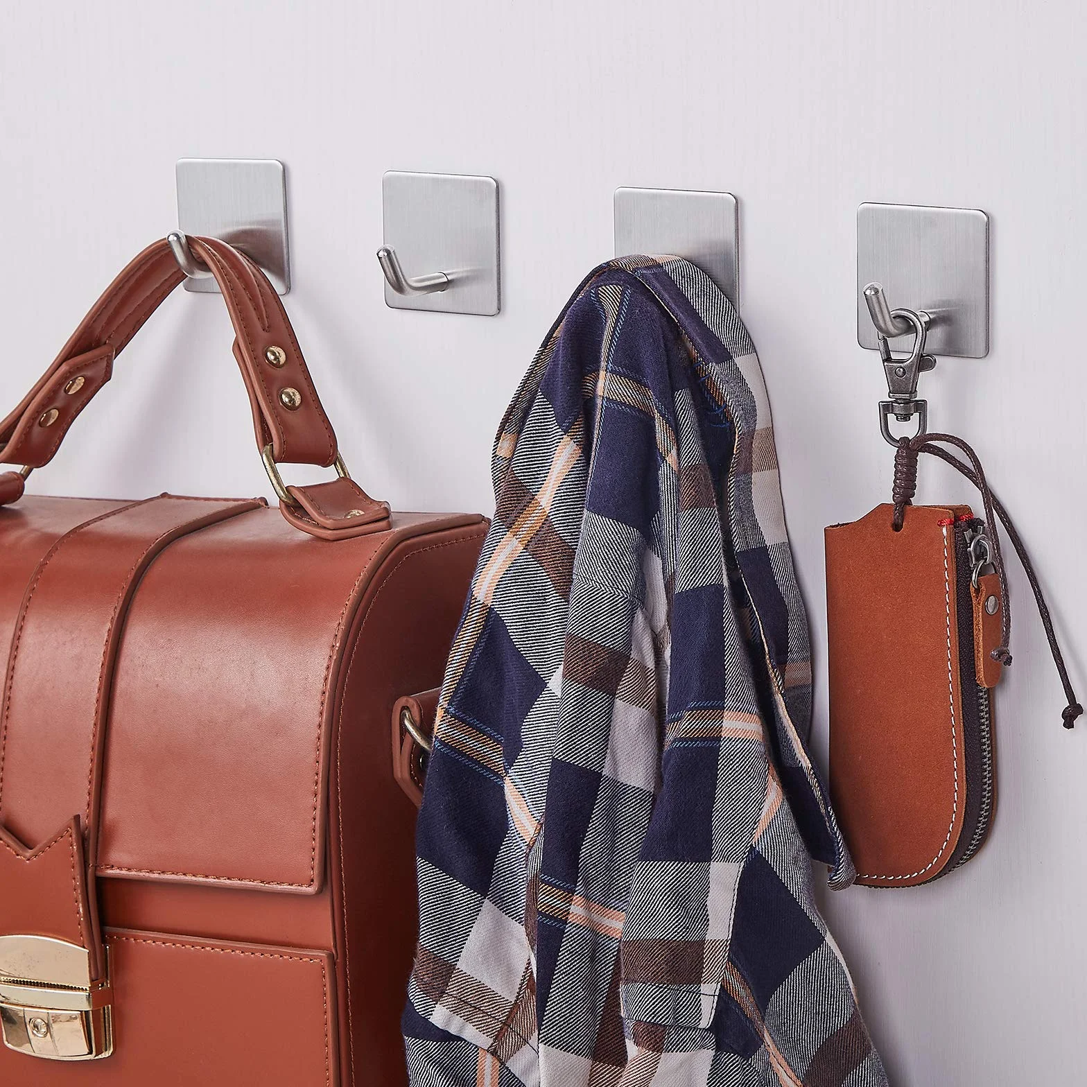 Vista Ganci Appendiabiti 4 Pezzi Adesivi in Acciaio Inox - Appendiabiti a Parete per Accappatoio, Asciugamani - Set di Ganci Quadri per Cucina e Bagno Accessori