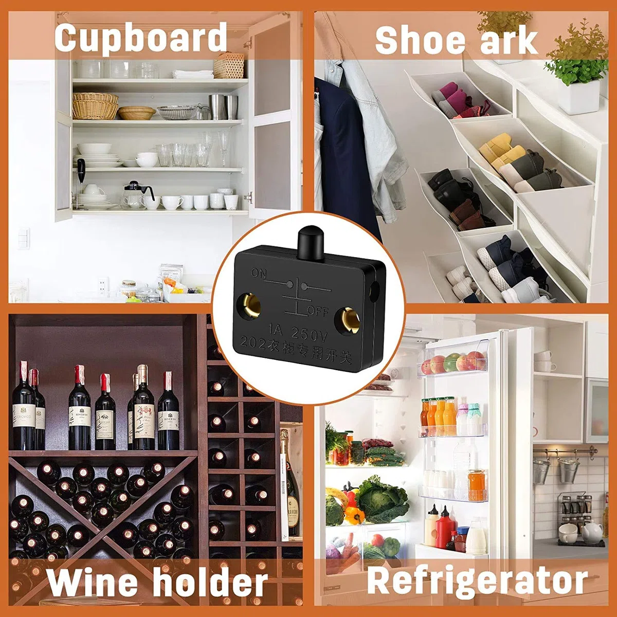 RUNCCI-YUN 8 Pezzi Interruttore Armadio per Porte Luce Push Porta di Contatto 250V 1A per Armadietti Switch (Nero)