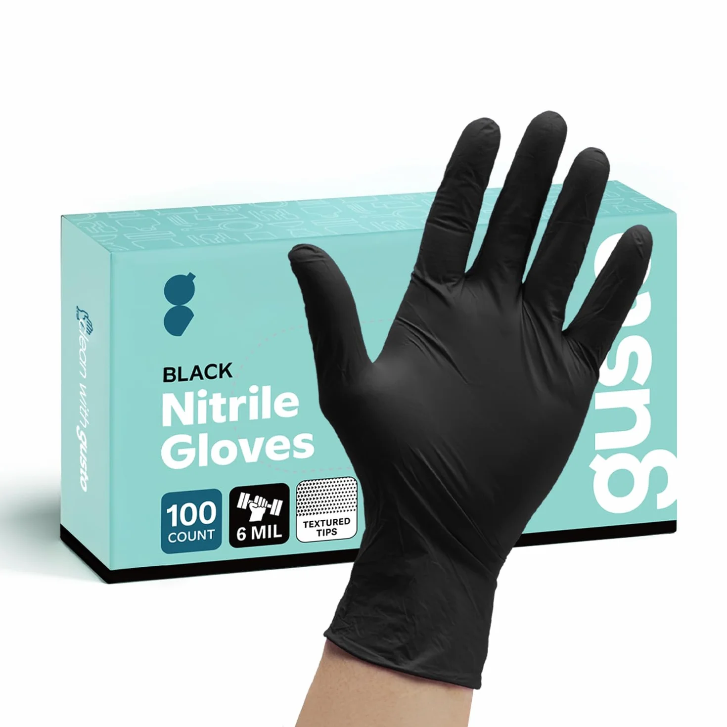 Comfy Package [100 Pezzi Guanti in Nitrile Neri Monouso, Senza Lattice, 6 Mil di Extra Resistenza, Senza Polvere, Resistenti ai Prodotti Chimici, Punta Testurizzata - Taglia Media